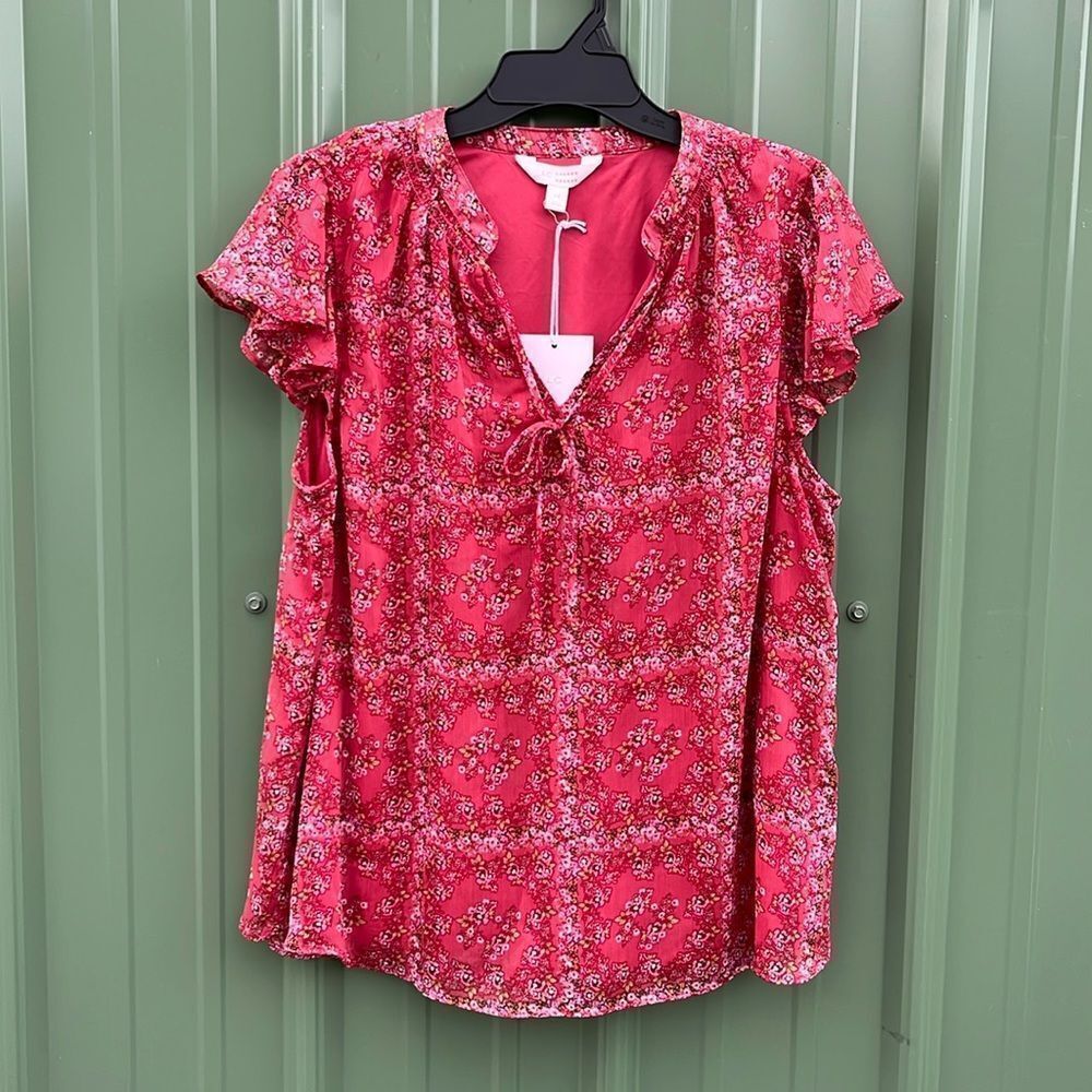 Lauren Conrad Sheer Lined Ruffled Sleeve Blouse Size M